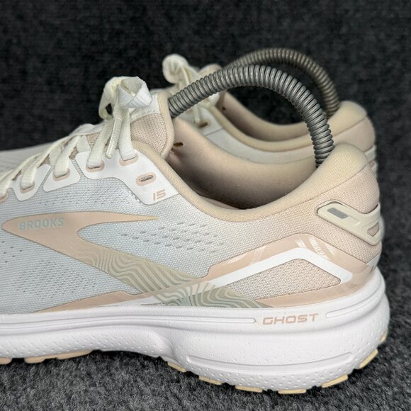 Brooks Ghost 15 Running Shoe Womens Size 8.5 White Tan Athletic Training Sneaker - Picture 5 of 12